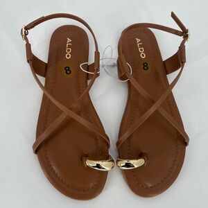 Aldo Gold Metal Hardware Toe Ring Criss Cross Strappy Buckle Sandals